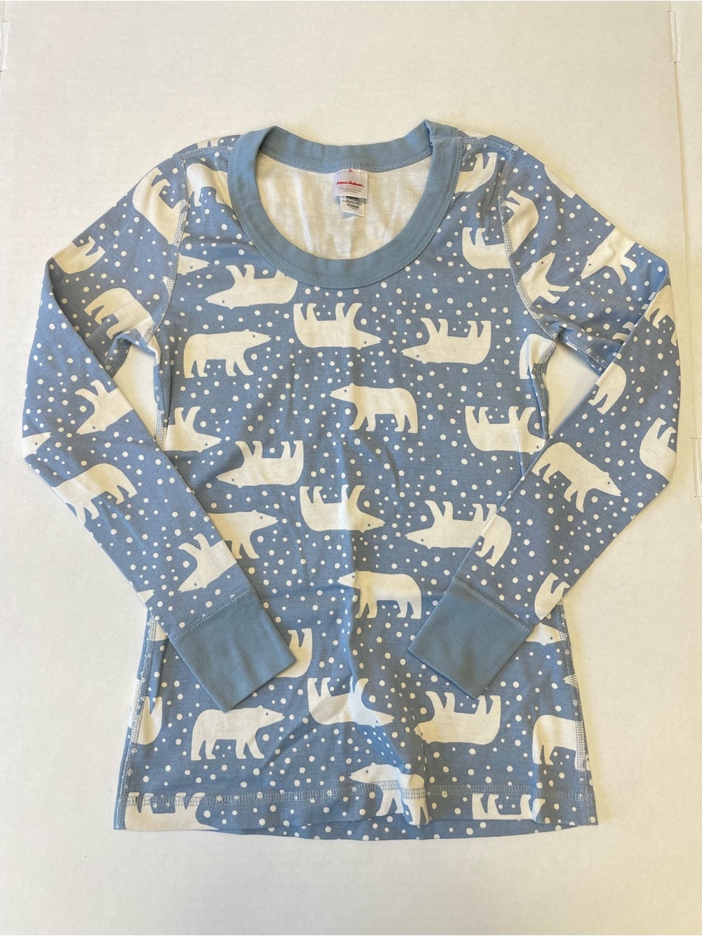 Hanna Andersson Womens XS 100% Organic Cotton Pajama Shirt Snowy Polar Bear Blue